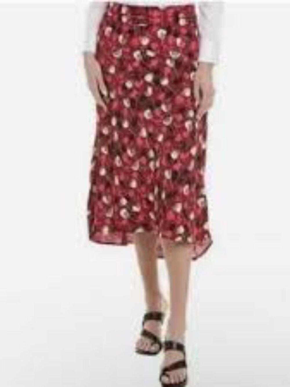 Cabi Women's Red Floral Midi Skirt with Tulip‎ Pattern Size 8